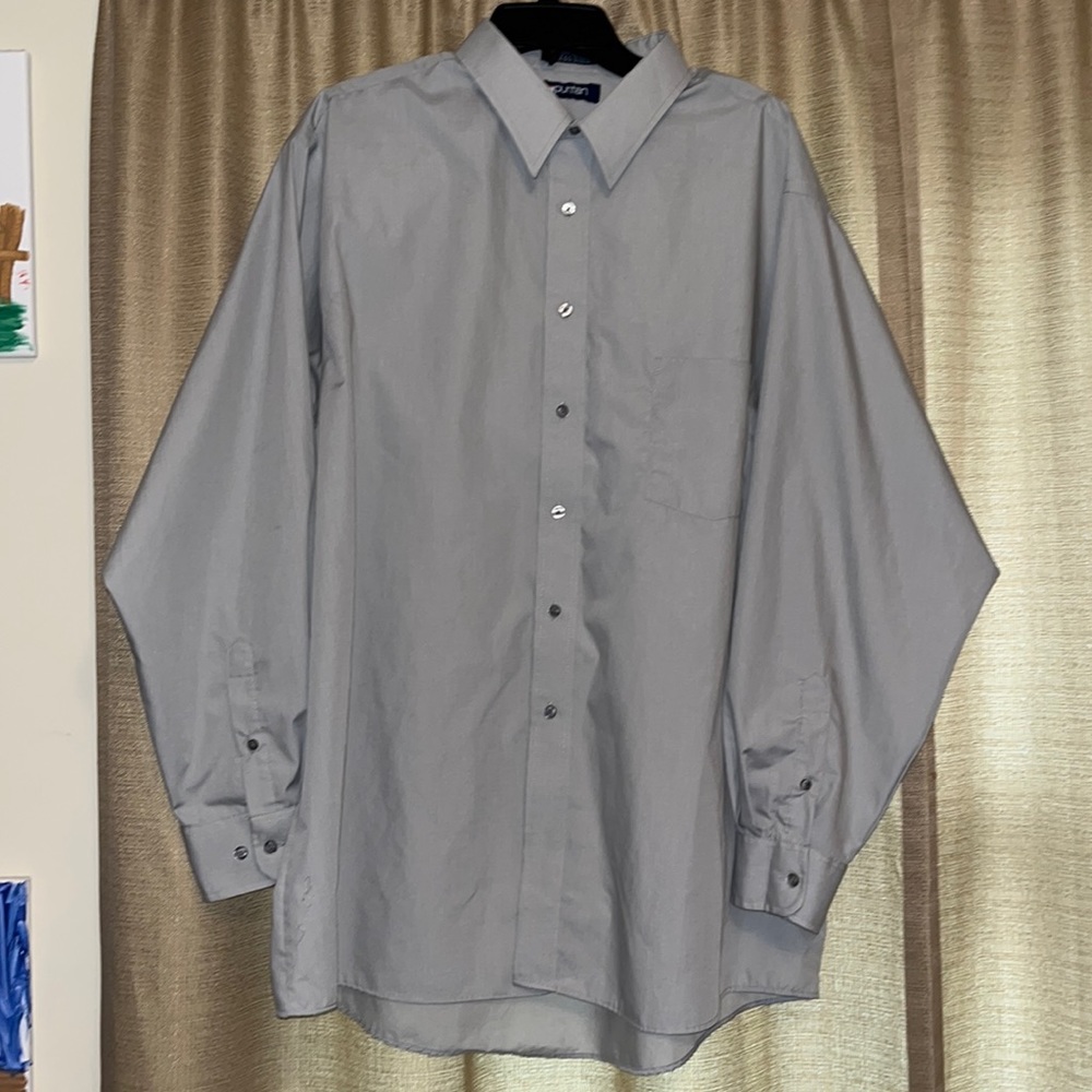 Puritan Mens XXL Neck Size 18-18 1/2 Gray Button Down Long Sleeve Dress Shirt